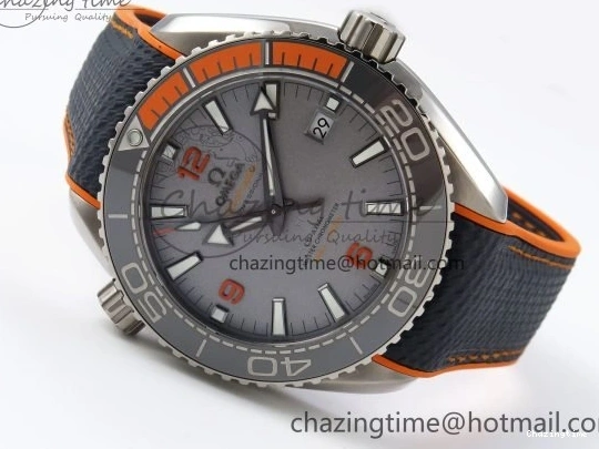 0227 Comfortable Planet Ocean 43.5mm SS VSF 1:1 Best Edition Black Orange Bezel Gray Dial on Nylon Strap A8900 Super Clone V 7730